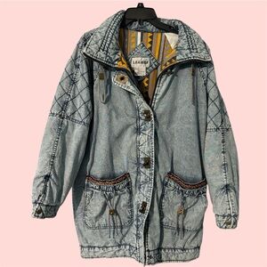 Vintage 1980s Learsi Denim Acid Wash Coat Size M Puffer Pockets Zip RARE 80’s